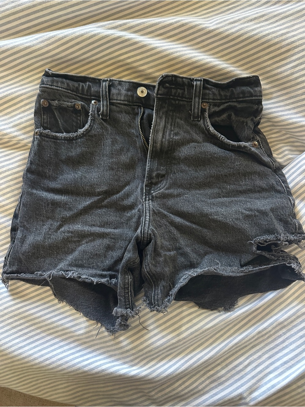 Abercrombie and Fitch High-Waist Dad Black Distressed Denim Shorts